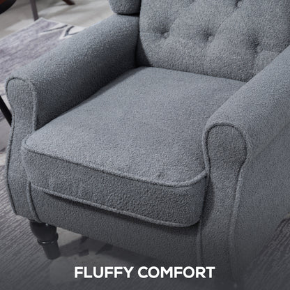 Rovero Grey Retro Wingback Accent Teddy Boucle Armchair With Diamond Button Sherpa Tufted Upholstery