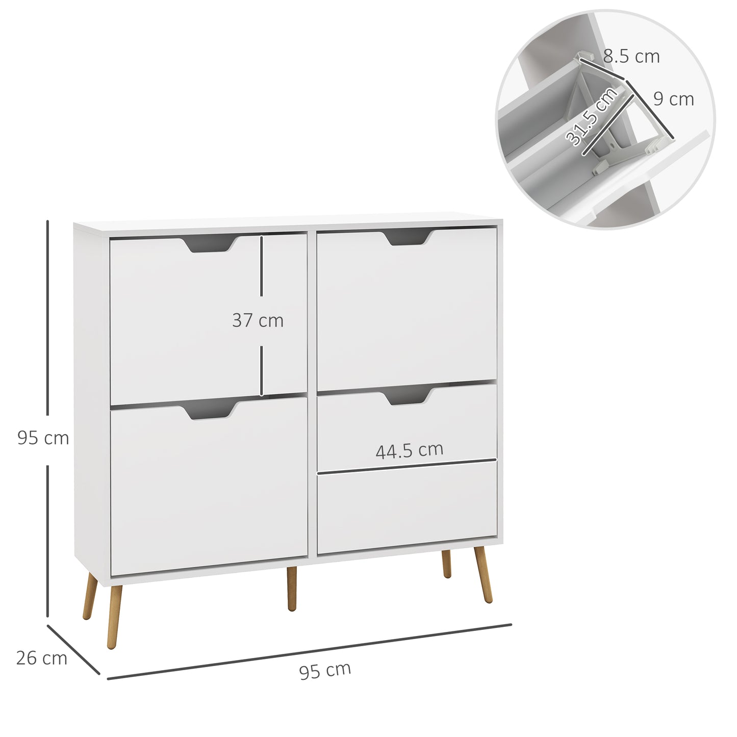 Toyo Wooden White Shoe Cabinet With 4 Flip Drawers for 16 Pairs