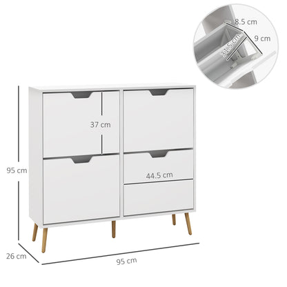 Toyo Wooden White Shoe Cabinet With 4 Flip Drawers for 16 Pairs