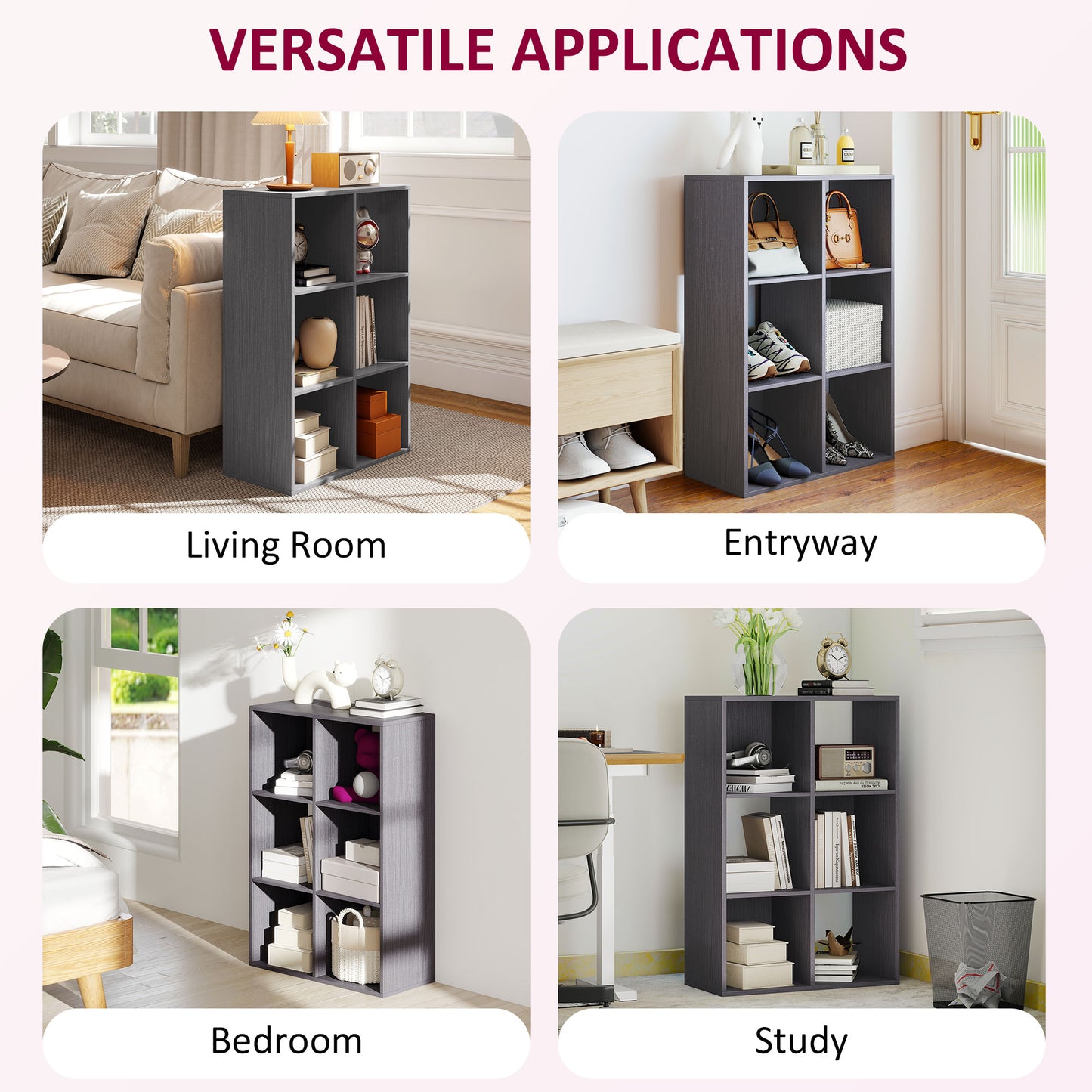 Fahe Wooden Grey 6 Cube Storage Bookcase
