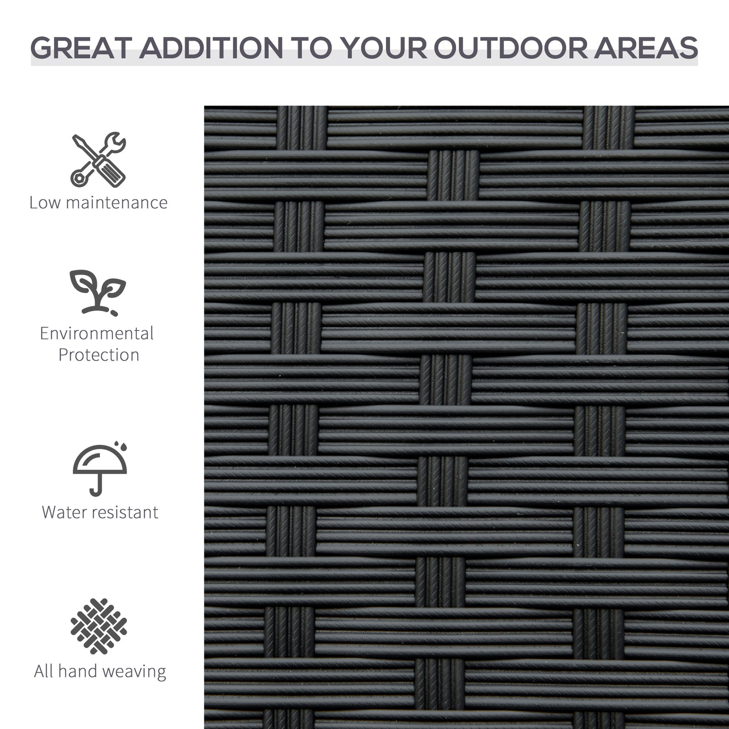 Vasu Rattan Black 2 Seater Outdoor Garden Bench With Armrests And Reinforced Backrest