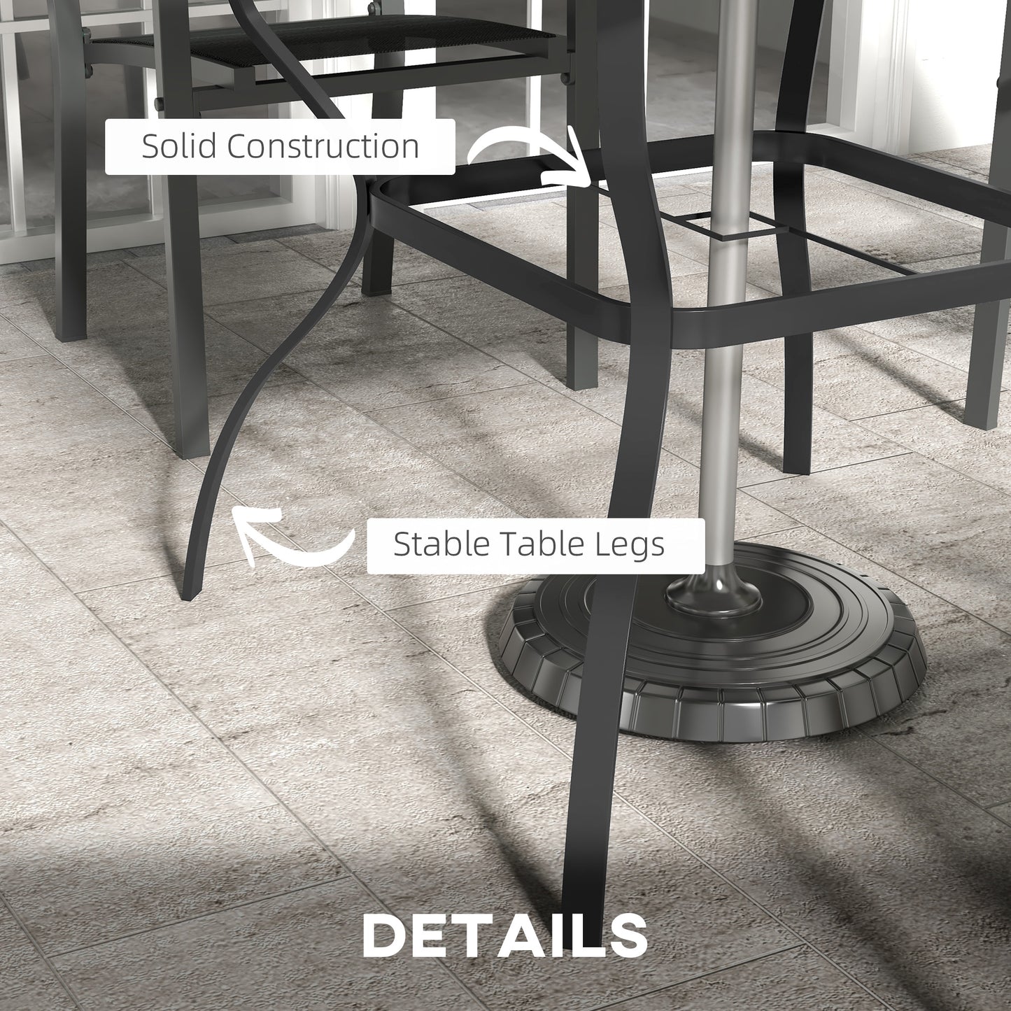 Coel Steel Grey And Black 4 Seater Garden Table With Parasol Hole