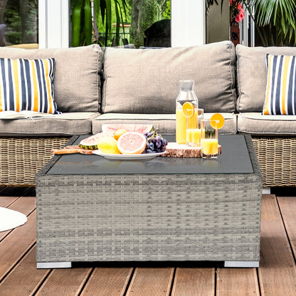Vimito Rattan Light Grey Square Outdoor Side Table With Glass Top