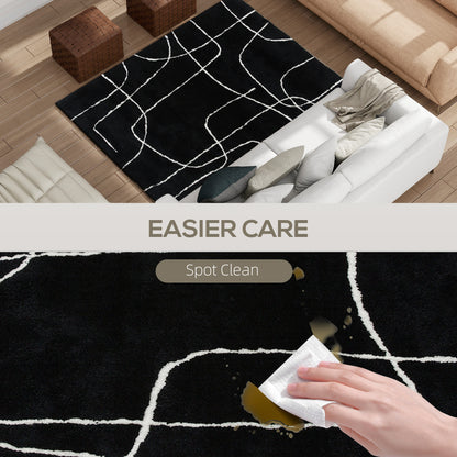 Eldi Black and White Fluffy High Pile Geometric Rug 170 x 120cm
