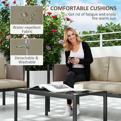 Namato Beige 4 Seater Outdoor Sofa Set With Glass Table and Side Pockets