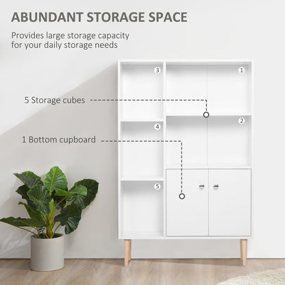 Tora Lesa Wood White Sideboard Bookcase With 2 Doors And 5 Storage Compartments