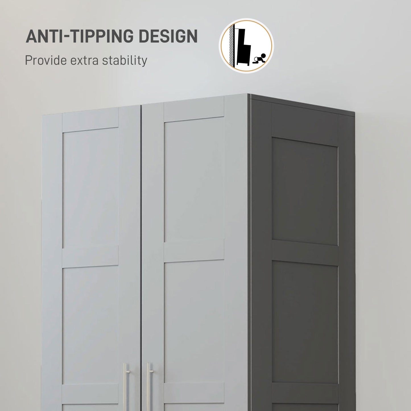 Coralani Wooden Grey 2 Door Wardrobe With Hanging Rail Internal and Shelf