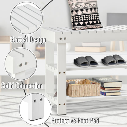 Mato Wooden White 3 Tier Slatted Shoe Bench With Hidden Compartment