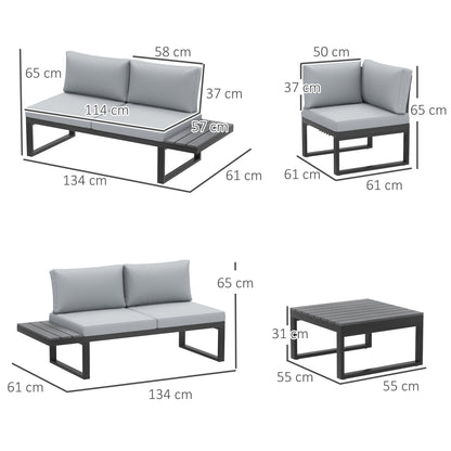 Nelire Light Grey 5 Seater Reclining Corner Garden Sofa Set With Wood Effect Table