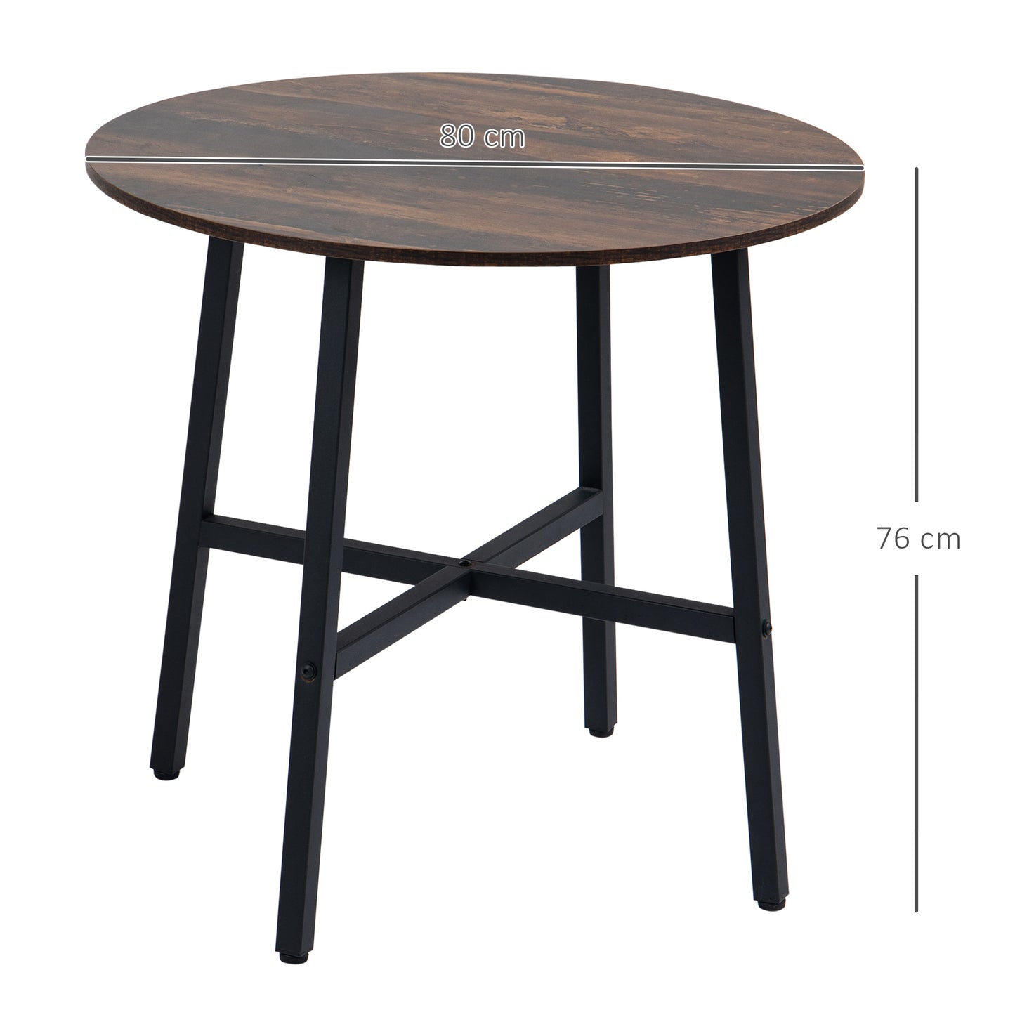 Vizina Metal And Wood Rustic Brown Round Industrial Dining Table 85cm
