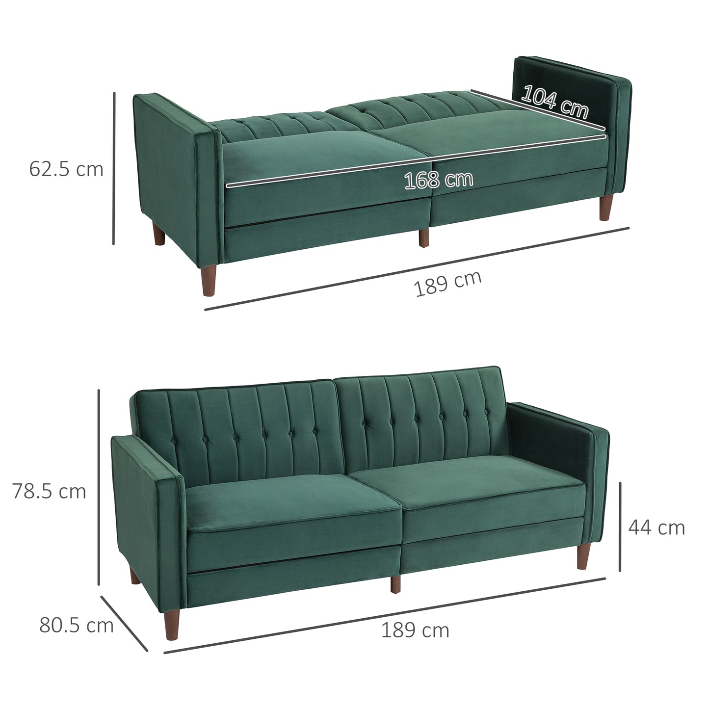 Babano Forrest Green Velvet 3 Seater Convertible Sofa Bed