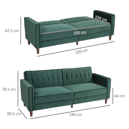 Babano Forrest Green Velvet 3 Seater Convertible Sofa Bed