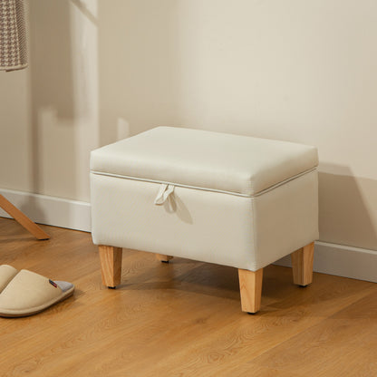 Pase Linen Beige Compact Storage Footstool Natural Wooden Legs