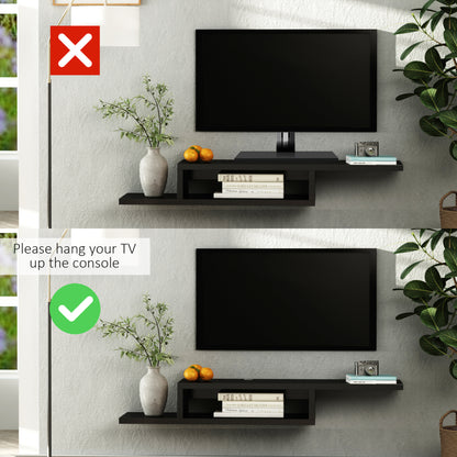 Mika Mael 152cm Wooden Black Wall Mounted Floating TV Unit With Open Shelving And Cable Ports