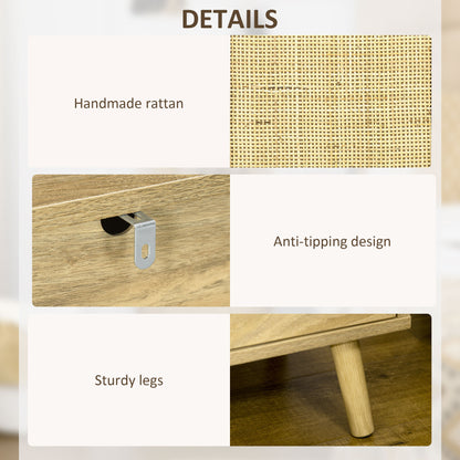 Nepale Natural Wooden Rattan Bedside Table With Drawer And Shelf