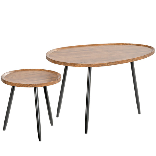 Suta Noni Metal And Wood Chestnut Finish Set Of 2 Nesting Coffee Tables 80 cm