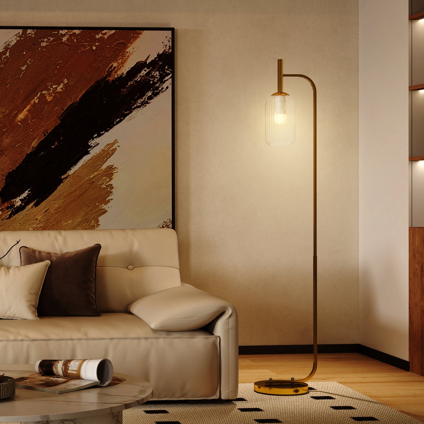 Lamittu Metal Gold Tone Floor Lamp With Glass Shade And Foot Switch