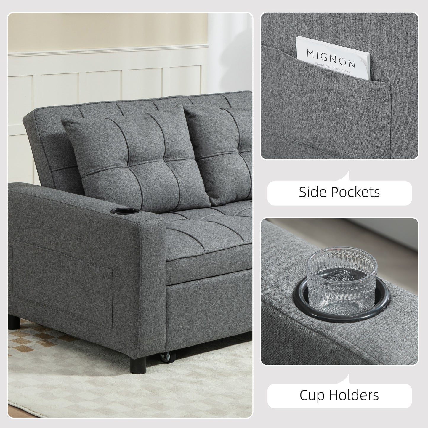 Rireel Diha Dark Grey Upholstered 2 Seater Pull Out Sofa Bed