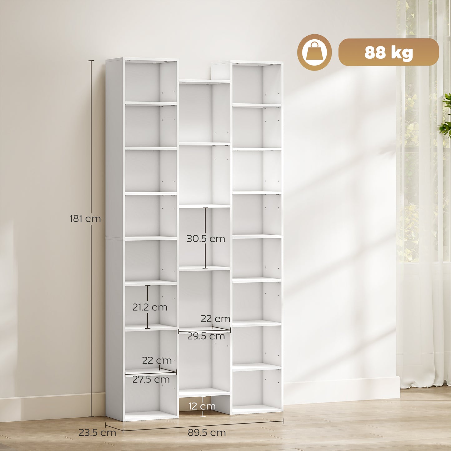 Elpa Wooden White Twenty One Compartment Storage Bookcase