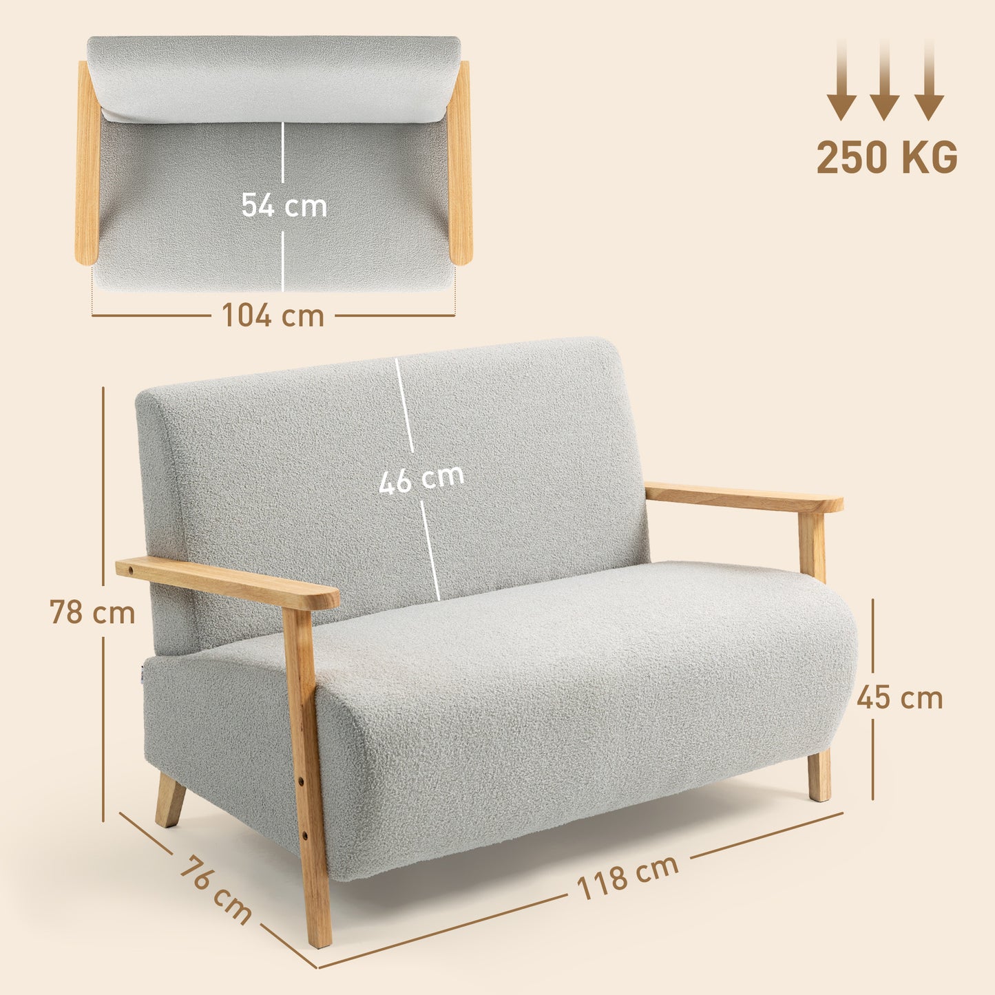 Radipa Sherpa Boucle Light Grey Compact 2 Seater Sofa