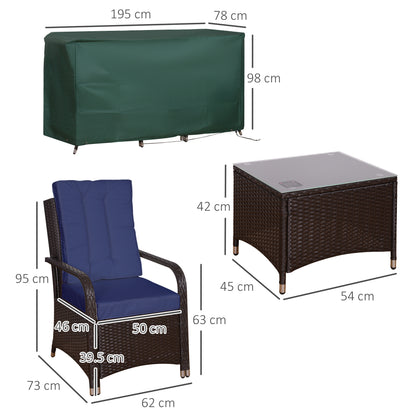 Rereha Dark Blue Rattan 3 Piece Bistro Set With Glass Table And Protective Cover