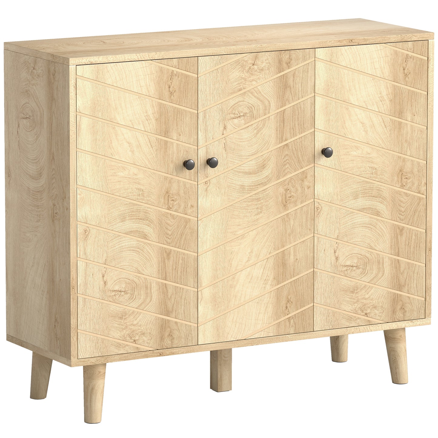 Lurodo Natural Wood Sideboard With Chevron Patter 3 Doors