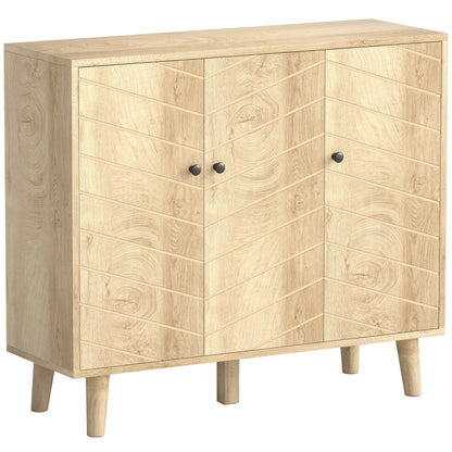 Lurodo Natural Wood Sideboard With Chevron Patter 3 Doors