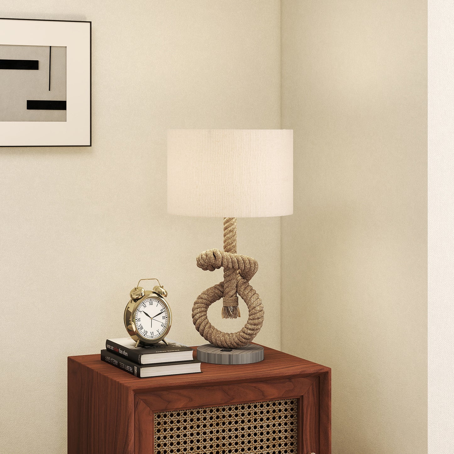 Releta Metal And Fabric Nautical LED Table Lamp With USB Charging Port