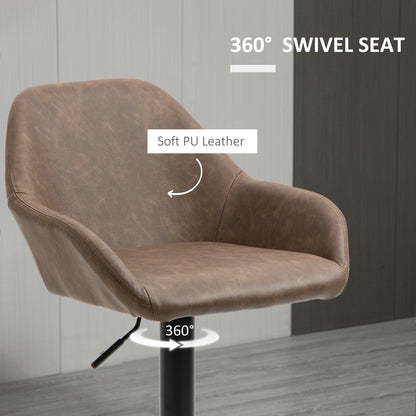 Fadota Set Of 2 Dark Brown Faux Leather Adjustable Bar Chairs With Armrests
