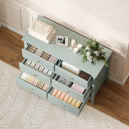 Visalo Wooden Mint Green 6 Drawer Fluted Storage Dresser