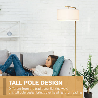 Kesu Rolo Metal And Fabric Gold And White Modern Floor Lamp With Linen Shade 153 cm