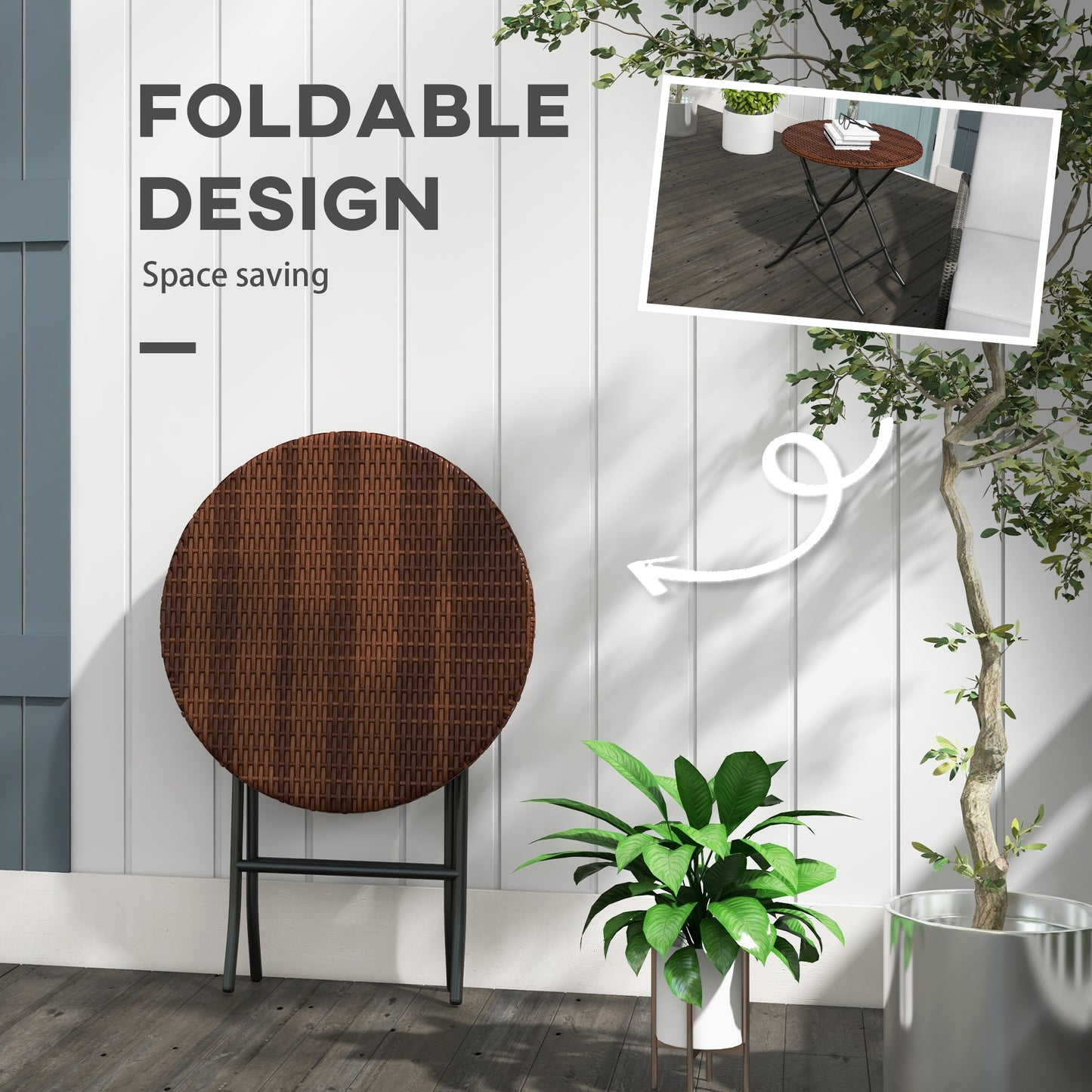 Kasado Brown Rattan Folding Round Outdoor Bistro Table