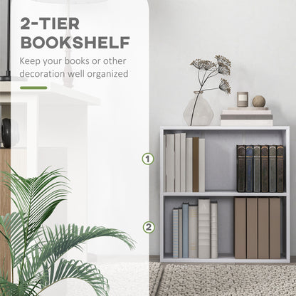 Ralafi Wood White Low 2 Tier Bookcase With Adjustable Shelves