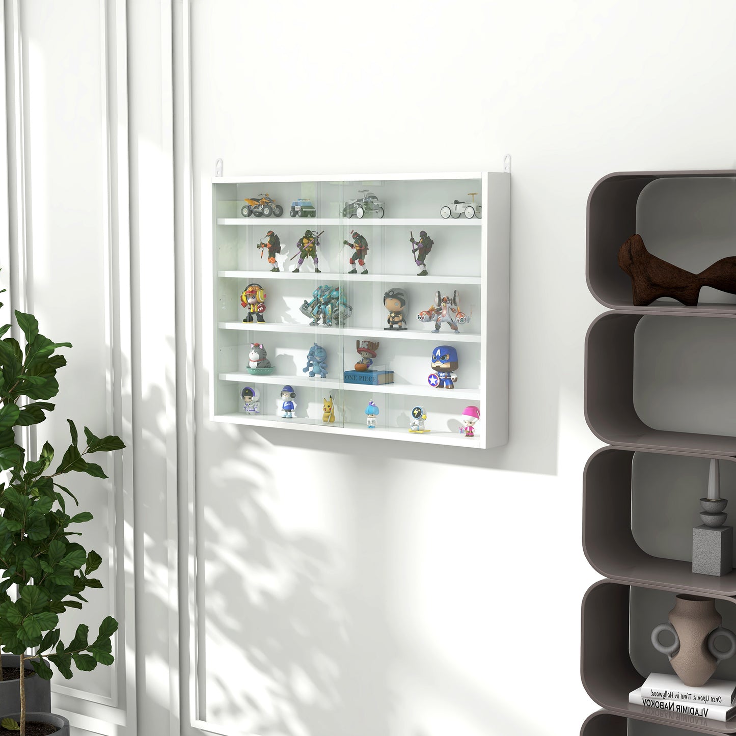 Ronimo Wood And Glass White Wall Mounted Display Cabinet With Adjustable Shelves