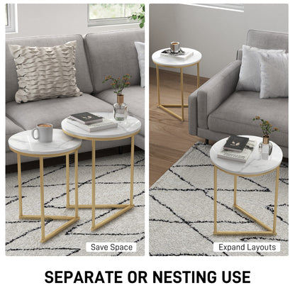Keroro Set Of 2 Nesting Tables Metal And Marble Effect White And Gold