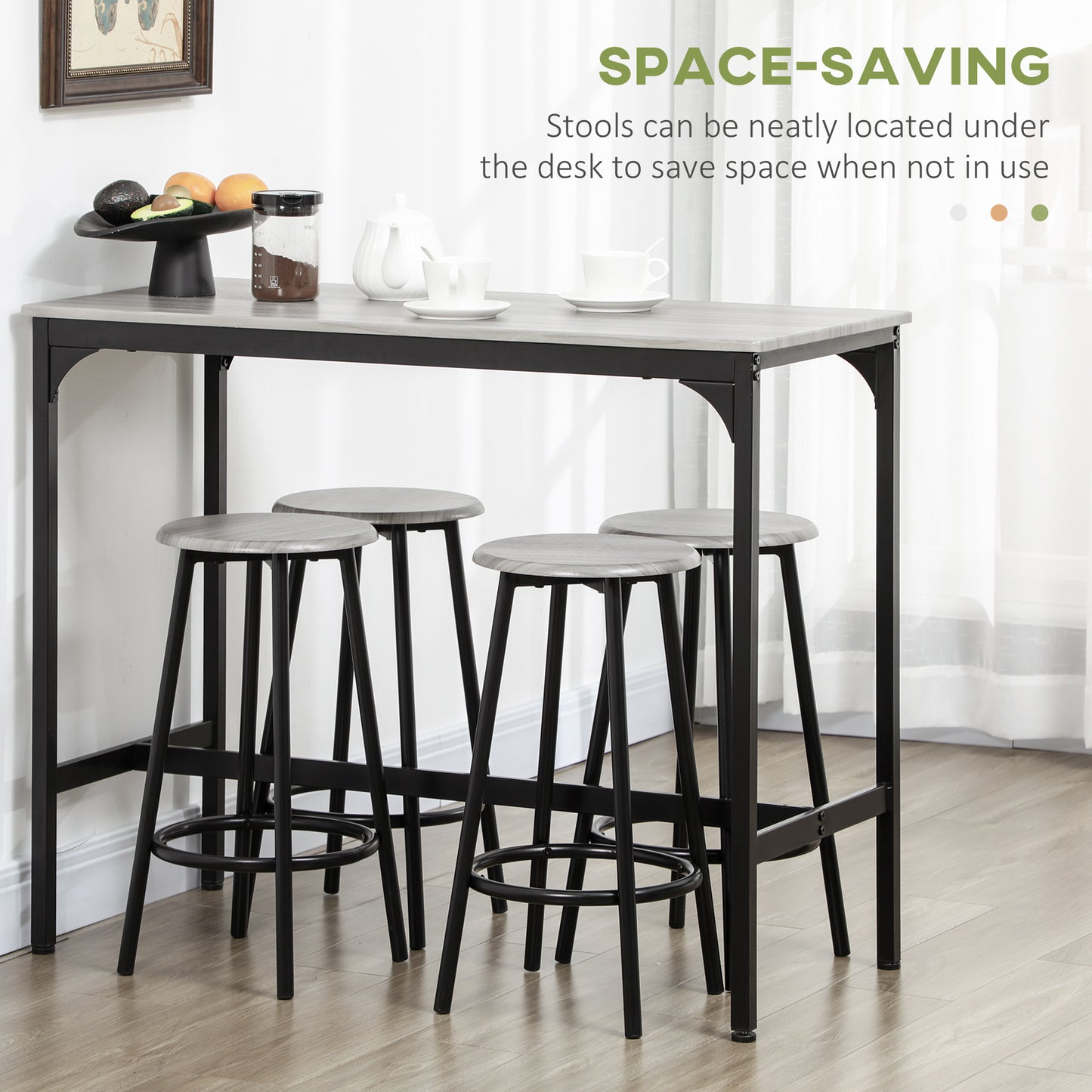 Finani Wooden Grey And Black 5 Piece Industrial Bar Table And Stool Set