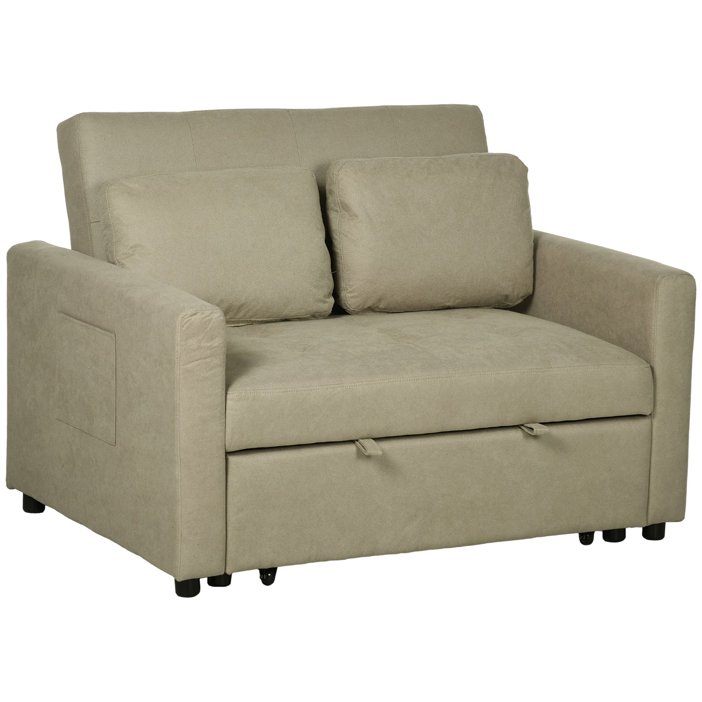 Venido Loni Beige Fabric 2 Seater Sofa Bed With Side Pockets And Cushions