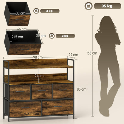 Yoyota Fabric And Wood Rustic Brown 5 Drawer Rustic Storage Chest