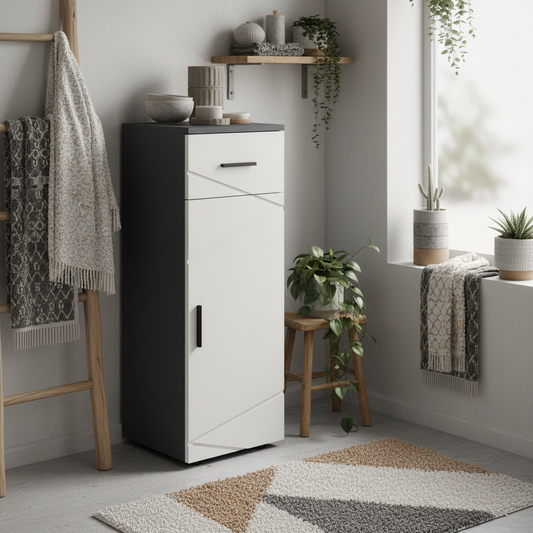 Gazzeta Slim Grey Bathroom Storage Cabinet With Drawer Cupboard Adjustable Shelves And Soft Close Door