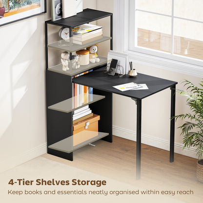 Serana 105cm Wooden Black Folding Work Table With Integrated Shelving