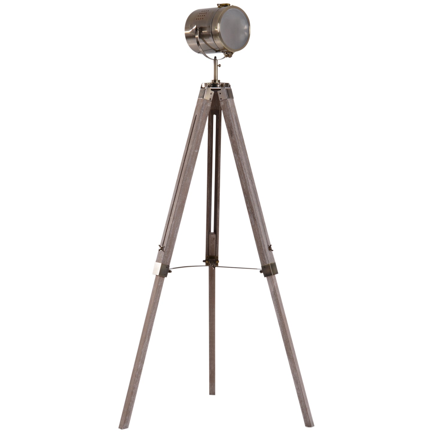Sosureyo Wood And Metal Grey And Bronze Industrial Tripod Floor Lamp With Adjustable