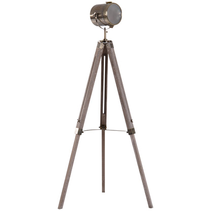 Sosureyo Wood And Metal Grey And Bronze Industrial Tripod Floor Lamp With Adjustable
