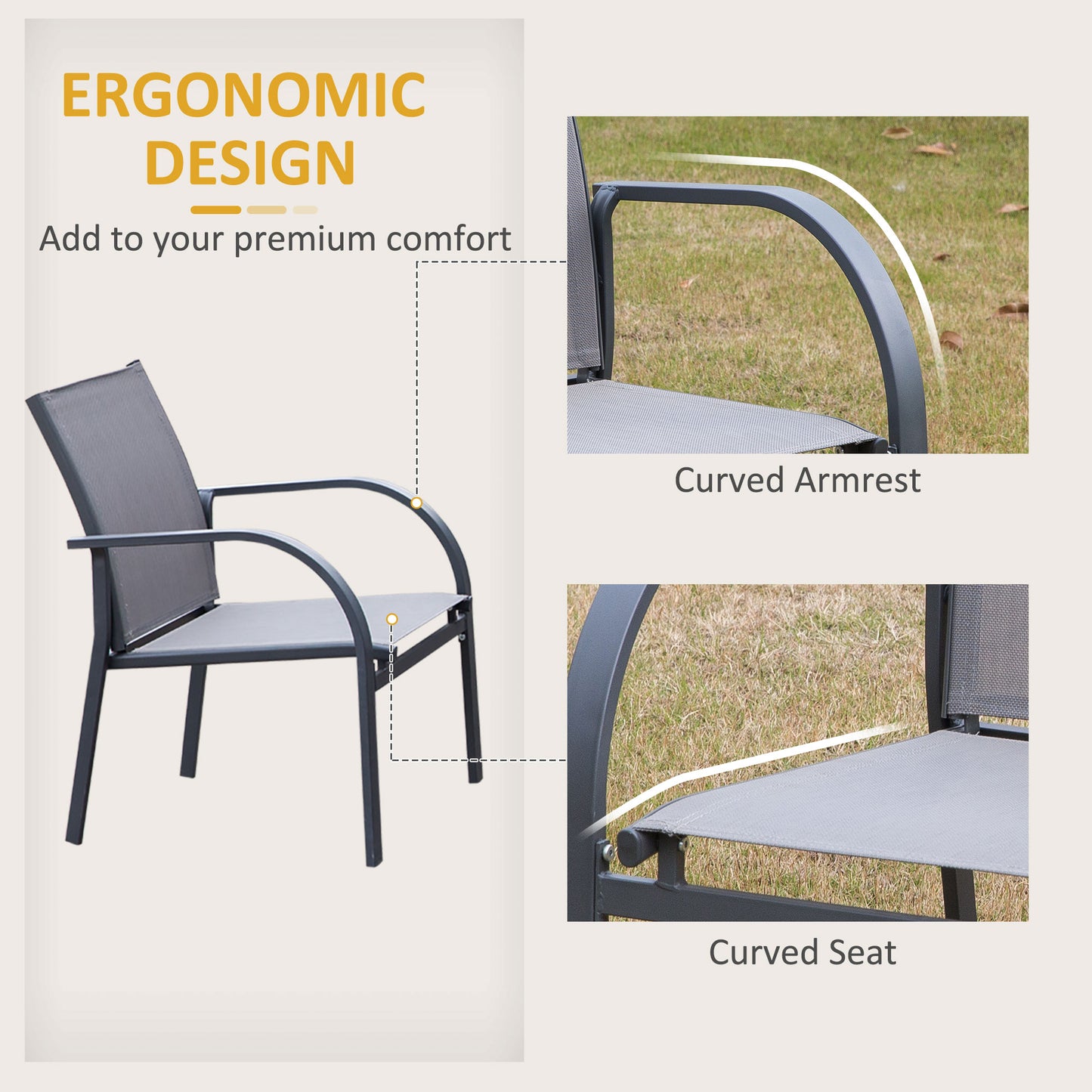 Babane 4 Seater Minimal Garden Patio Set Grey Mesh Aluminium Frame