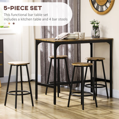 Soka Wooden Brown And Black 5 Piece Industrial Bar Table And Stool Set