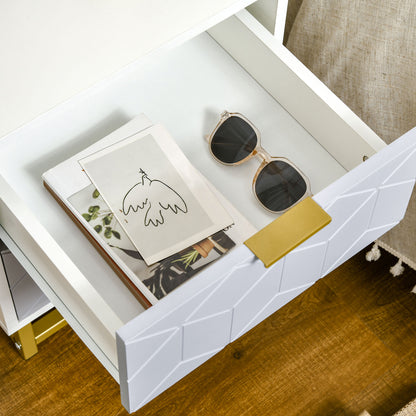 Ranere Metal Grey And White Set Of 2 Bedside Tables 2 Drawers with Gold Accents