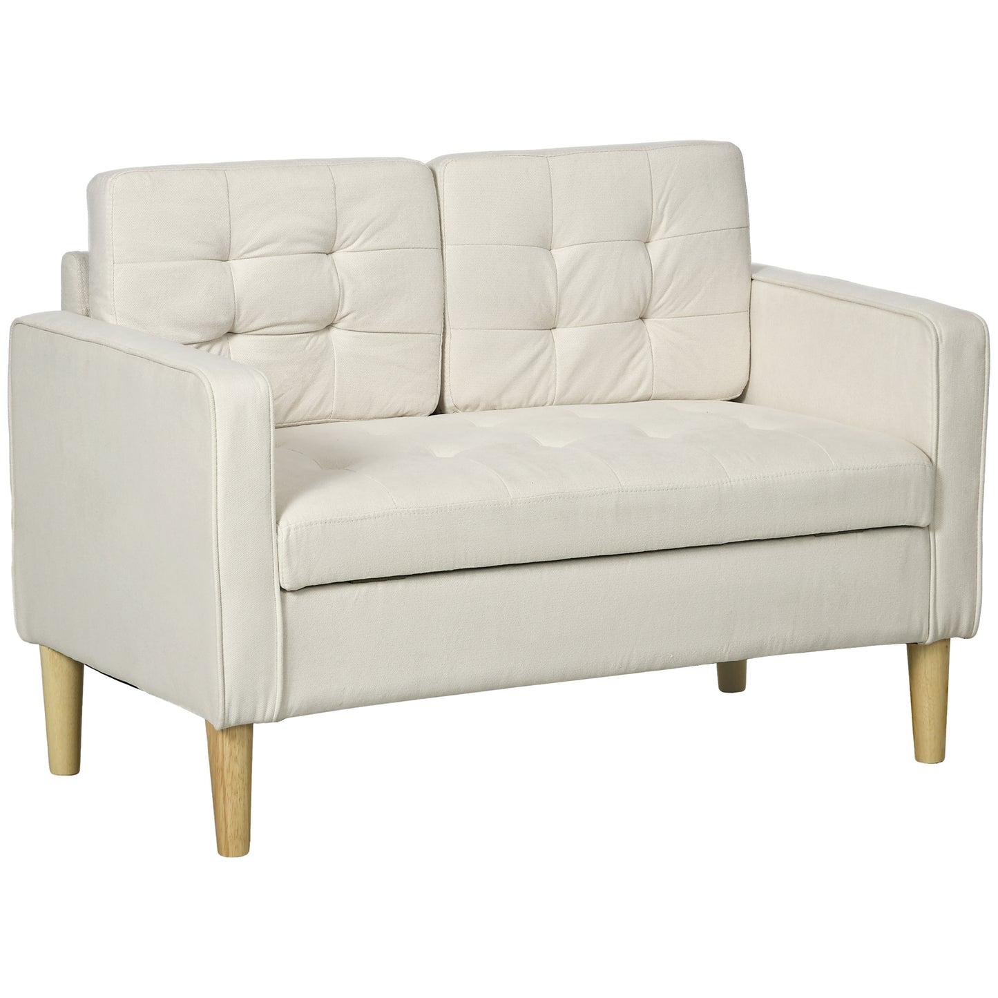 Motono Off White Compact 2 Seater Sofa With Hidden Storage Tufted Seat