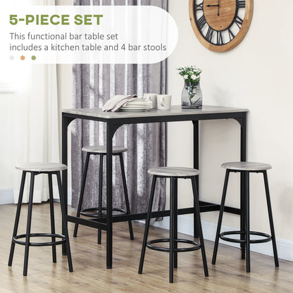 Finani Wooden Grey And Black 5 Piece Industrial Bar Table And Stool Set