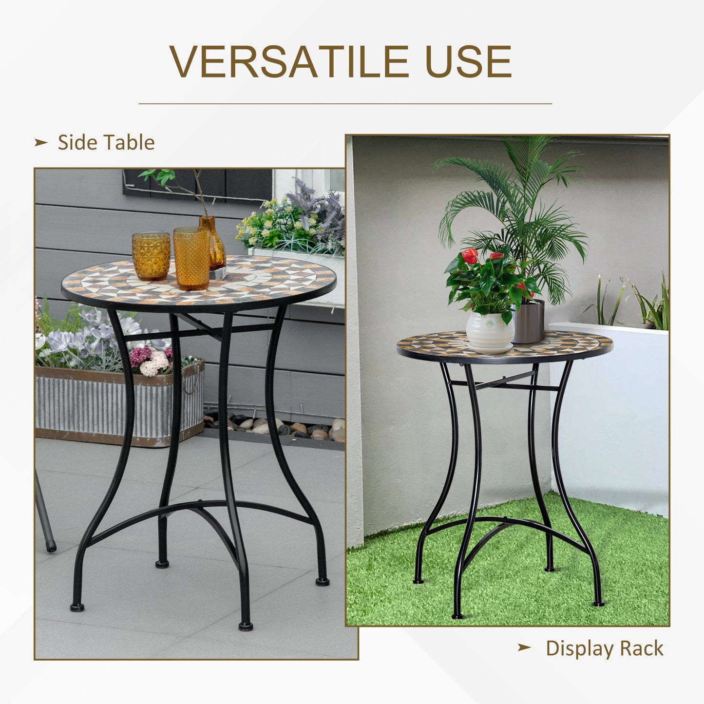 Nabaha Metal Grey Round Mosaic Outdoor Patio Bistro Table