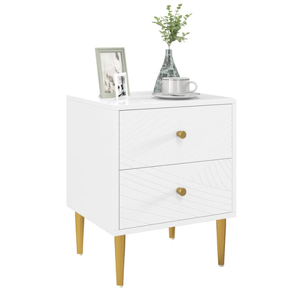Dina White And Gold 2 Drawer Elegant Bedside Table