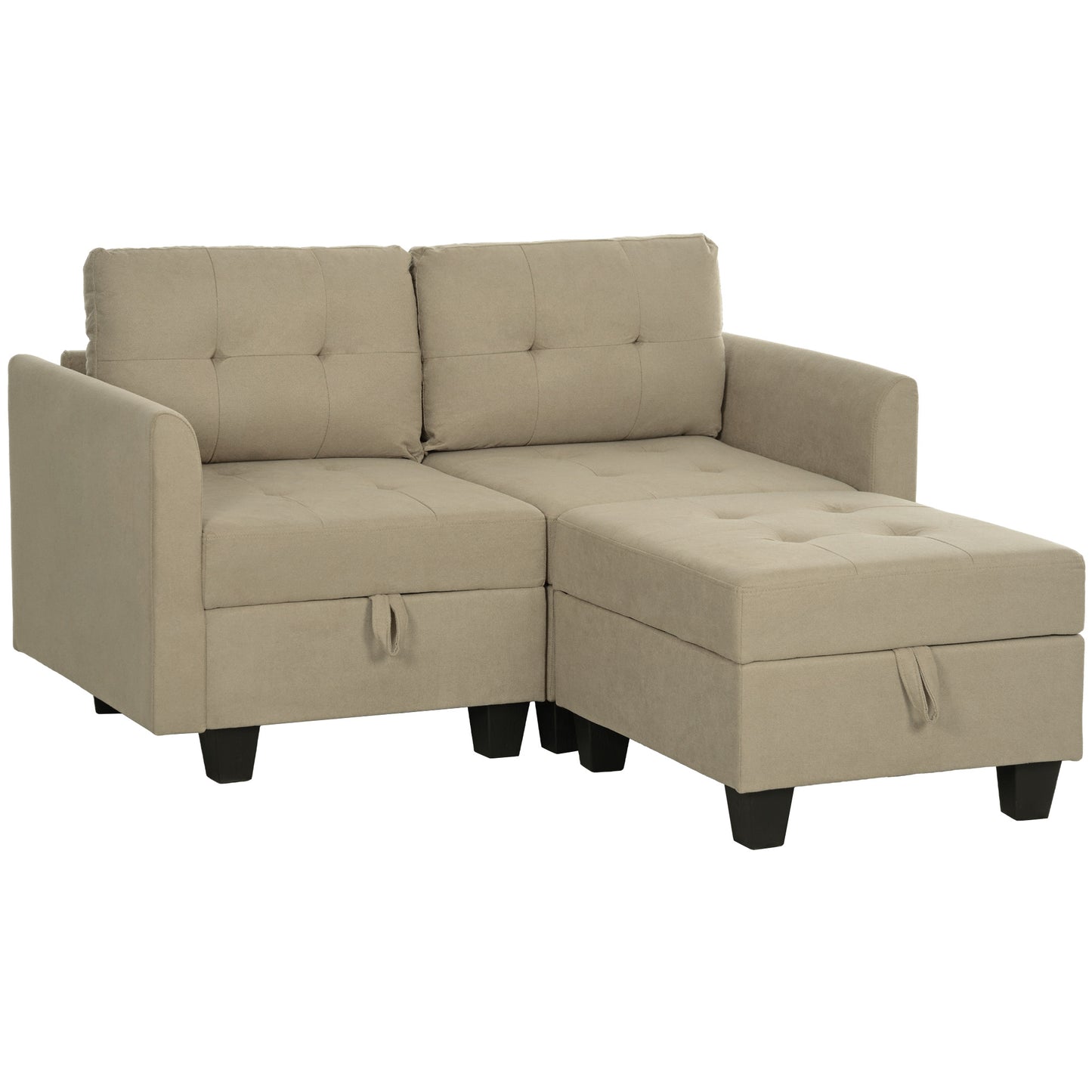 Yokata Light Brown Upholstered Modular L Shaped Sofa With Integrated Storage
